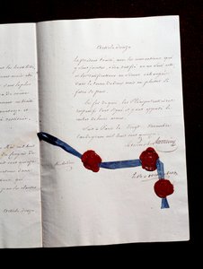 Artículo 12 del Tratado de 1815 entre Francia y los Coaligados. Segundo Tratado de París firmado por Armand Emmanuel de Vignerot du Plessis, Duque de Richelieu (1766-1822): el Tratado prevé la cooperación entre Austria, el Reino Unido, Prusia y Rusia