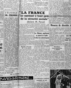 Artículo sobre seguridad social: "Francia está ahora a la vanguardia de la seguridad social dice el Sr. Parodi" 1945