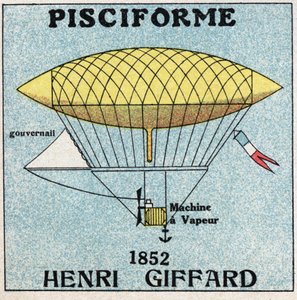 Globos: envoltura pisciforme por Henri Giffard (1825-1882) en 1852. Ilustración anónima de 1925. Colección privada. de Anonymous Anonymous