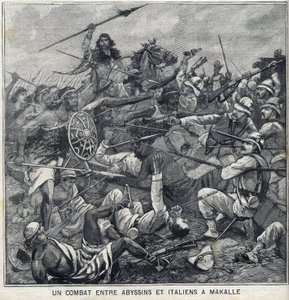 Batalla entre abisinios de Menelik II e italianos en Makalle, Etiopía. Grabado en “Le Petite Parisien” de Anonymous Anonymous