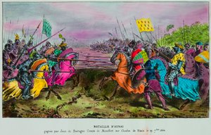 Batalla de Auray el 29 de septiembre de 1364, última batalla de sucesión de Bretaña entre un ejército anglo-bretón contra las órdenes de Juan IV de Bretaña (Juan III de Montfort, Jean Le Conquereur o Le Vaillant) de Anonymous Anonymous