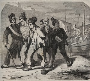 Belle-Île-en-Mer (hermosa isla en el mar) en el siglo XIX. Grabado en “Histoire des bagnes depuis leur création à nos jours” (1877) de Pierre Zaccone (1817-1895). de Anonymous Anonymous