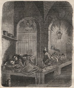 El bagne de Brest de noche. Grabado en “Histoire des bagnes depuis leur creación à nos jours” (1877) por Pierre Zaccone (1817-1895). Colección privada.