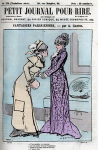 Caricatura sobre parejas parisinas. Dos mujeres diciendo sobre la autoridad de sus maridos: "Se entiende que vendrás"