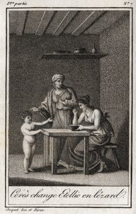 Ceres cambia a Stellion en un lagarto. Grabado de 1819 en "Lettres a Emilie sur la mythologie" por Charles Albert Demoustier (1760-1801). Colección privada. de Anonymous Anonymous