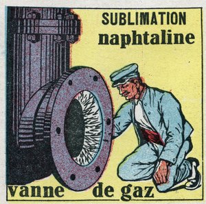 Cambios de estado: sublimación. Depósito de naftalina obstruyendo una válvula de gas. Ilustración anónima de 1925. Colección privada. de Anonymous Anonymous