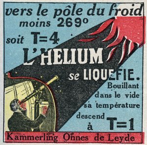 Cambios de estado: vapores. El holandés Heike Kammerlingh Onnes (1853-1926), de Leiden, logró licuar helio en 1908. Ilustración anónima de 1925. Colección privada. de Anonymous Anonymous