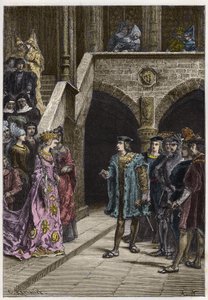 Carlos VIII y Ana de Bretaña - Encuentro entre el rey Carlos VIII (1470-98) y la reina Ana de Bretaña - grabado de “L