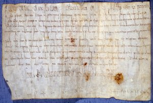 Carta del Rey Carlomagno (Carlos I, Carlos el Grande o Carolus Magnus) (742-814) eximiendo a la abadía de Saint Germain des Pres del impuesto el 27/03/779. París, Archivos Nacionales de Anonymous Anonymous