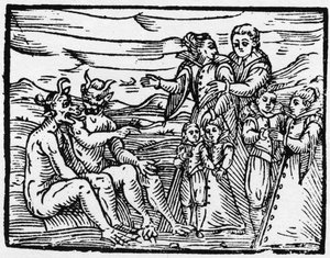 Niño admitido en el Sabbath por primera vez - “Compendium Maleficarum”, trata sobre brujas, su maldad y sus sortilegios por Francesco Maria Guazzo (1608) - Colección privada de Anonymous Anonymous