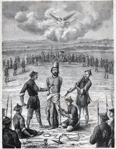 Persecución cristiana: el sacerdote misionero francés Joseph Marchand sufrió el “tormento de las cien heridas” en Cochinchina el 30 de noviembre de 1835. Grabado en “Les Missions Catholiques au XIXeme Siecle” de Louis-Eugene Louvet. Colección privada. de Anonymous Anonymous