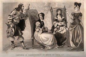 Trajes al comienzo del reinado de Luis XIV (1650). Grabado de 1859 en “Le Monde. Historia de todos los pueblos desde los tiempos más remotos hasta el presente” por M. E. de Lostalot-Bachoue. Colección privada. de Anonymous Anonymous