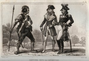 Trajes bajo la Convención. Grabado de 1859 en “Le Monde. Historia de todos los pueblos desde los tiempos más remotos hasta el presente” por M. E. de Lostalot-Bachoue. Colección privada. de Anonymous Anonymous