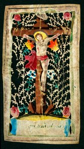 Crucifixión. Imagen piadosa en el canal. Inscripciones INRI. Colección privada