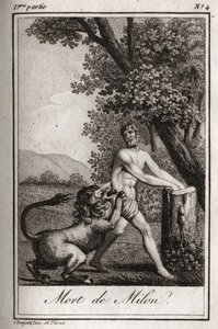 Muerte de Milón de Crotona devorado por un lobo. Grabado de 1819 en “Lettres a Emilie sur la mythologie” de Charles Albert Demoustier (1760-1801). Colección privada. de Anonymous Anonymous