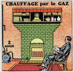 Calefacción doméstica: calefacción a gas. Ilustración anónima de 1925. Colección privada. de Anonymous Anonymous