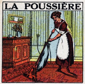Usos domésticos de la electricidad: aspiradora para polvo. Ilustración anónima de 1925. Colección privada. de Anonymous Anonymous