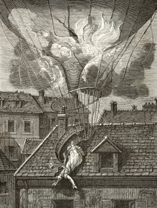 Muerte dramática de Madame Sophie Blanchard (1778-1819), aeronauta el 6 de julio de 1819 sobre los jardines de Tivoli en París, grabado, colección privada de Anonymous Anonymous