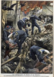 Terremoto en Sicilia, Calabria 1909 - El desastre de Sicilia y Calabria (Terremoto) - Los marineros del Mediterráneo buscando víctimas entre las ruinas de Messina de Anonymous Anonymous