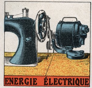 Energía eléctrica: máquina de coser eléctrica. Ilustración anónima de 1925. Colección privada.