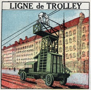 Tranvías eléctricos: una línea de trolebús. Ilustración anónima de 1925. Colección privada. de Anonymous Anonymous