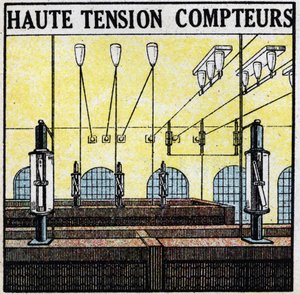 Líneas eléctricas: medidores de alta tensión. Ilustración anónima de 1925. Colección privada. de Anonymous Anonymous