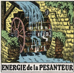 Energía de la gravedad: rueda de un molino de agua. Ilustración anónima de 1925. Colección privada. de Anonymous Anonymous