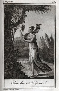 Erigo y Baco, Grabado de 1819 en "Lettres a Emilie sur la mythologie" por Charles Albert Demoustier (1760-1801). Colección privada.
