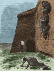 Escape del Bagne de Rochefort en el siglo XIX. Grabado en “Histoire des bagnes depuis leur creación à nos jours” (1877) por Pierre Zaccone (1817-1895). Colección privada.
