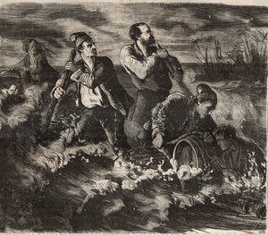 Escape del Bagne de Belle-Ile-en-Mer (hermosa isla en el mar) en el siglo XIX. Grabado en “Histoire des bagnes depuis leur creación à nos jours” (1877) por Pierre Zaccone (1817-1895).