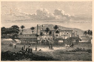 Vista exterior de la Catedral de Puerto España (Port of Spain) en Trinidad (Trinidad y Tobago). Grabado en “Les Missions Catholiques au XIXeme Siecle” por Louis-Eugene Louvet. Colección privada. de Anonymous Anonymous