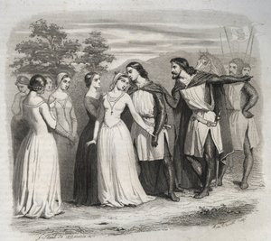 Despedida de Santa Isabel de Hungría (Turingia) (1207-1231) a su esposo, Luis IV de Turingia (1200-1227), que partía para la 6ª Cruzada en 1227. Grabado de 1846 en “Vidas de los santos”. Colección privada de Anonymous Anonymous