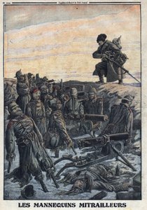 Primera Guerra Mundial 1914-1918. Soldados alemanes usan maniquíes que tienen en trincheras con ametralladoras para engañar al enemigo ruso. En “Le Petite Journal”, el 06/02/1916. Colección privada de Anonymous Anonymous