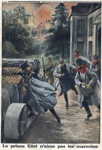 Primera Guerra Mundial 1914-1918. El príncipe Eitel Federico de Prusia (1883-1942) huyó ante la aproximación del ejército inglés en la ciudad de Coulommiers. En “Le Petite Journal”, el 1/10/1916. Colección privada
