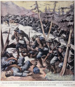 Primera Guerra Mundial: cazadores alpinos italianos recuperan el Pal Piccolo, Alpes italianos 1916. Ilustración de 
