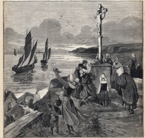 Pesca en Islandia: los pescadores salen de Bretaña. Grabado en 