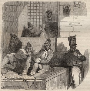 Forzado descansando en el bagne de Rochefort en el siglo XIX. Grabado en "Histoire des bagnes depuis leur création à nos jours" (1877) por Pierre Zaccone (1817-1895) de Anonymous Anonymous