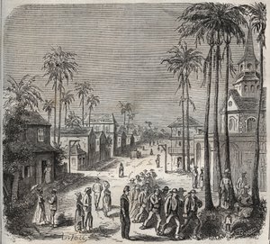 Forzados yendo a trabajar en el penitenciario Saint-Laurent en Cayena (Guayana Francesa) en el siglo XIX. Grabado en “Histoire des bagnes depuis leur création à nos jours” (1877) de Pierre Zaccone (1817-1895).
