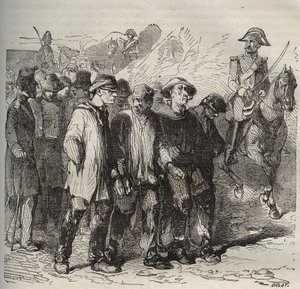 Forzados en marcha en el bagne de Rochefort en el siglo XIX. Grabado en “Histoire des bagnes depuis leur création à nos jours” (1877) de Pierre Zaccone (1817-1895). Colección privada. de Anonymous Anonymous