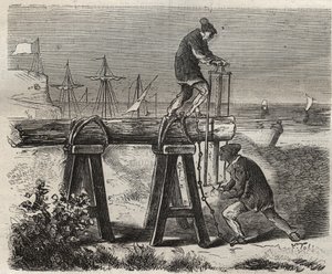 Forzados serradores del penitenciario Saint-Laurent en Cayena (Guayana Francesa) en el siglo XIX. Grabado en “Histoire des bagnes depuis leur creación à nos jours” (1877) por Pierre Zaccone (1817-1895). Colección privada. de Anonymous Anonymous