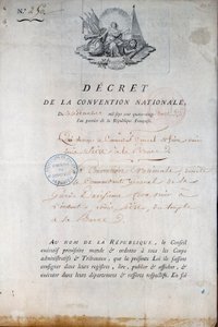 Revolución Francesa: Decreto de la Convención del 11/12/1792 ordenando a la Guardia Nacional llevar al Rey Luis XVI desde la Prisión del Temple al tribunal. París. Prefectura de Policía de Anonymous Anonymous