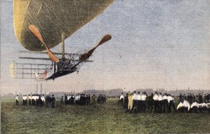 De Compiegne a Londres en dirigible: el aterrizaje de Bayard-Clement en Wormwood Scrubbs. Grabado. Uno de los periódicos "Le petit parisien" del 30/10/1910. Colección privada. de Anonymous Anonymous