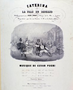 Portada de la partitura musical de Catarina o la hija del bandido por Pugni para la representación en el Teatro alla Scala (1847)
