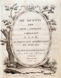 Frontispicio de la partitura musical de Seis duetos para dos violines de Rolla