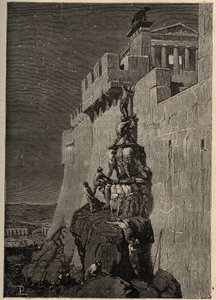 Los galos intentan apoderarse del Capitolio (390 a.C.) - Los gansos salvan el Capitolio romano de los invasores galos - grabado de 1890 de Anonymous Anonymous
