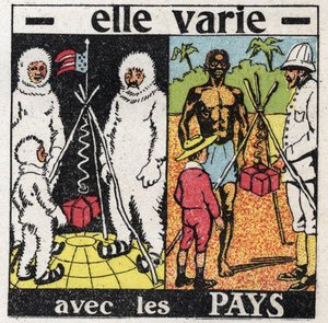 Gravedad: varía con los países. Midiendo la gravedad con un resorte en el polo y luego en Ecuador. Ilustración anónima de 1925. Colección privada. de Anonymous Anonymous