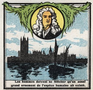 Gravitación: retrato de Isaac Newton (1642-1727) quien descubrió las leyes de la gravedad. Ilustración anónima de 1925. Colección privada. de Anonymous Anonymous