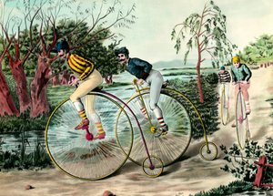 Historia de la bicicleta: carrera de gran bi (gran bi). Grabado del siglo XX. Colección privada de Anonymous Anonymous