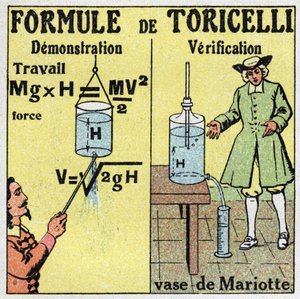 Hidráulica: demostración y verificación de la fórmula de Torricelli. El físico italiano Evangelista Torricelli o Toricelli (1608-1647) dio una fórmula para calcular el caudal de un líquido cuando se conoce la altura de su caída. A la derecha, el vaso de