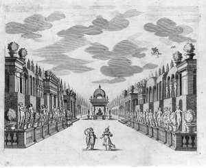 Ilustración para la Escena 4 del Acto II de la ópera en 5 actos "Bellerofonte" de Francesco Sacrati. Decorado por Jacopo Torelli de Anonymous Anonymous
